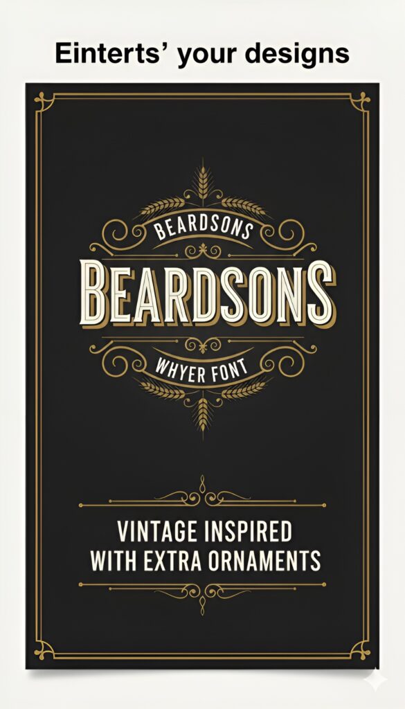 ## What Makes Beardsons Font Stand Out

**Beardsons Font** stands out for its bold character and distinctive vintage personality. Designed with strong strokes and confident letterforms, this typeface delivers a powerful visual impact while maintaining readability and balance. Its structured yet expressive style makes it perfect for branding projects that require attitude, heritage, and authenticity.

The font blends classic influences with modern usability, allowing it to work seamlessly across logos, apparel designs, packaging, posters, barbershop branding, and masculine-themed projects. Beardsons carries a handcrafted feel that gives designs a sense of craftsmanship and tradition without appearing outdated.

Whether used for headlines or statement typography, Beardsons adds strength, presence, and character to your work. It’s ideal for designers who want a typeface that communicates confidence, bold identity, and timeless appeal in one cohesive design.
