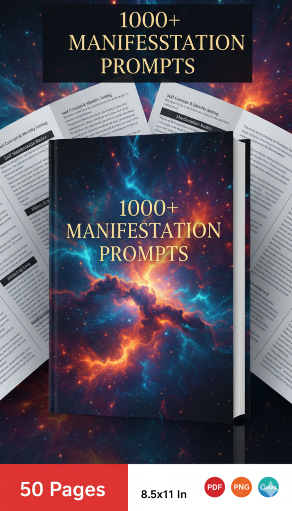 ## What Makes 1000+ Manifestation Prompts Stand Out

The **1000+ Manifestation Prompts** collection stands out as a powerful, structured blueprint for personal and financial transformation. Unlike generic journals, this comprehensive tool is designed to guide you step by step through mindset alignment, identity shifting, and abundance creation. Each prompt is intentionally crafted to help you uncover limiting beliefs, redefine your self-concept, and embody the version of yourself who already lives your dream life.

This book goes beyond surface-level affirmations. It includes deep sections on money manifestation, wealth mindset rewiring, goal setting, emotional wellness, physical vitality, and self-love. The prompts are organized to create momentum — helping you move from clarity to confidence, and from intention to aligned action. It also encourages a holistic glow-up by combining mindset work with daily habits and long-term vision planning.

Designed for flexibility, this product includes high-quality printable PDF, PNG, and JPG files, plus a fully editable Canva link for customization. Sized at 8.5 × 11 inches, it’s ready for print or digital use.

Perfect for coaches, journal creators, KDP publishers, and anyone committed to conscious growth and abundance.
