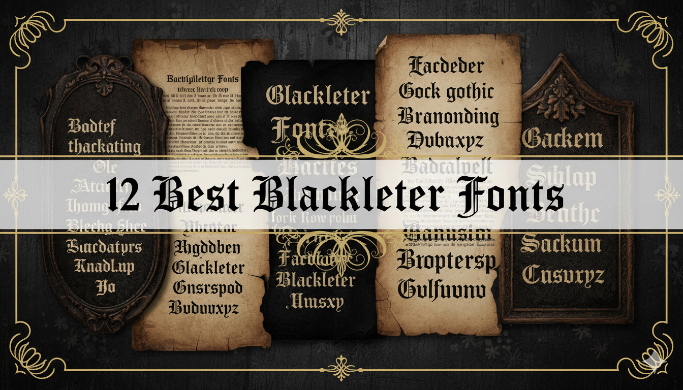 Промт: Придумай описание изображений для Pinterest пина. На английском. Каждый с нового абзаца. Важно в каждом изображении будет текст. У текста будет выделенный фон overlay, текст будет выделиться. У текста будет красивый шрифт. Текст должен соответствовать теме. Дизайн пина должен быть наполненным и так же соответствовать теме детально описывай сцену. Тема - 12 Best Blackletter Fonts for Gothic Branding and Vintage Design Projects 1Каждое описание должно быть четким от 250 до 350 букв.