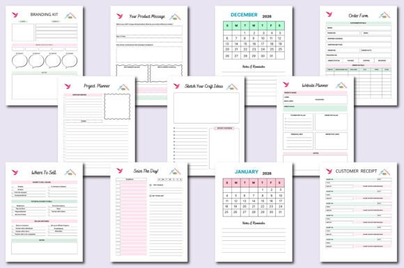 ## What Makes the Editable 2026 Craft Business Planner Stand Out

The **Editable 2026 Craft Business Planner Canva Template** stands out as a complete business management system designed specifically for creative entrepreneurs. Unlike basic planners, this interior is structured to support every stage of a craft business — from idea development and branding to sales tracking, marketing strategy, and financial organization.

What makes this design unique is its business-focused depth. With dedicated sections for inventory tracking, income and budget management, product analysis, competitor research, craft show planning, seasonal promotions, customer feedback, and tax deductions, it functions as a professional operations toolkit — not just a planner. It helps handmade sellers, Etsy shop owners, and creative business owners stay organized, profitable, and growth-oriented throughout 2026.

The 105-page layout is clean, structured, and ready for professional printing in 8.5 × 11 inches, CMYK color, and 300 PPI resolution. Fully editable via Canva, you can customize text, branding, colors, and layout to match your business identity. The files are KDP-tested and include high-quality PDF, JPG, and PNG formats, making them ideal for publishing or personal business use.

This planner empowers creatives to turn passion into a structured, scalable business with clarity and confidence.
