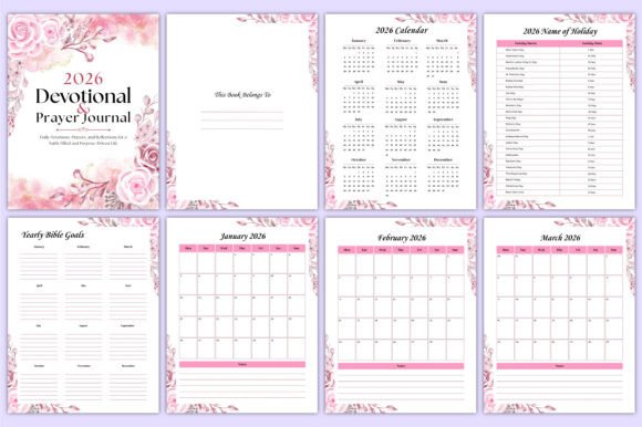 ## What Makes the 2026 Devotional & Prayer Journal Stand Out

The **2026 Devotional & Prayer Journal** stands out as a complete faith-centered planning system designed to support daily spiritual growth, reflection, and intentional living. Unlike simple devotionals or basic planners, this journal thoughtfully integrates Bible study, prayer tracking, gratitude practice, and structured planning into one cohesive and meaningful experience.

What makes this design unique is its balance between organization and spiritual depth. It includes yearly and monthly planning pages alongside daily devotionals, scripture reflection sections, sermon notes, Bible study layouts, gratitude journaling, prayer lists, and faith-based goal tracking. This structure allows users to align their schedules with their spiritual priorities, encouraging consistent reflection and growth throughout 2026.

The 8.5 × 11-inch format provides generous writing space, while the clean, no-bleed layout ensures professional print-ready quality. With 70 fully editable Canva templates and high-resolution JPG, PNG, and PDF files in CMYK color, this journal offers full customization for personal use, church groups, or KDP publishing.

Perfect for believers seeking clarity, discipline, and deeper connection in their faith journey, this journal transforms daily planning into a purposeful spiritual practice.
