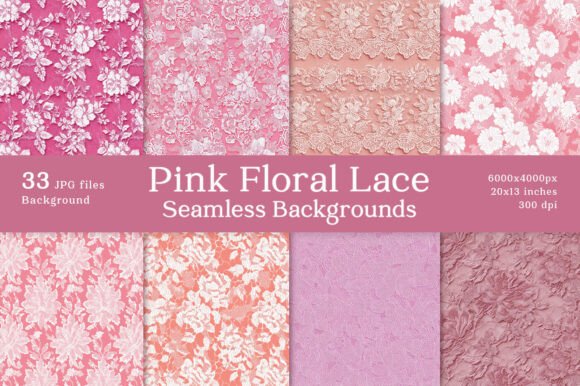 ## What Makes Elegant Pink Floral Lace Backgrounds Stand Out

The **Elegant Pink Floral Lace Backgrounds** collection stands out for its refined detail, romantic color palette, and flawless seamless quality. Featuring 33 beautifully crafted repeating patterns, this set combines intricate lace textures with shades of magenta, dusty rose, and soft pink to create a timeless, feminine aesthetic. The delicate floral elements add depth and sophistication, making every design feel graceful and luxurious.

Each background is perfectly seamless, allowing for effortless tiling across large surfaces without visible edges. With an impressive 6000 × 4000 pixel size at 300 DPI, these high-resolution files ensure crisp detail and professional-quality results for both digital and print projects.

Ideal for wedding invitations, romantic stationery, scrapbooking, textile design, website backgrounds, gift wrapping paper, and print-on-demand products, this collection brings elegance and charm to any creative vision.

**What’s Included:**
– 33 seamless repeating floral lace backgrounds
– High-quality JPG format
– 6000 × 4000 pixels
– 300 DPI resolution for sharp, premium printing

Perfect for designers and creatives who want a soft, sophisticated floral lace look with exceptional quality and versatility.
