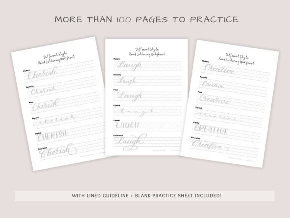 ## What Makes This Handlettering Practice Workbook Stand Out

This **6 Styles of Handlettering Workbook** stands out for its practical, skill-building approach combined with creative versatility. Instead of focusing on just one lettering style, this workbook guides you through mastering six distinct handlettering styles, helping you expand your technique and develop a well-rounded lettering skill set.

What makes this design unique is its structured progression. With 100 practice words carefully selected for repetition and style variation, you build muscle memory, control, and confidence step by step. It’s suitable for beginners who want clear guidance, as well as intermediate and advanced artists looking to refine multiple lettering techniques.

The workbook is designed for both digital and print use. You receive two PDF files in A4 and US Letter sizes, along with Procreate-compatible tools, including a pressure-sensitive lettering brush, a monoline brush, and a coordinated color palette. For the best digital experience, a pressure-sensitive stylus or Apple Pencil is recommended. Prefer traditional practice? Simply print the sheets and use brush pens—large or small—for equally effective results.

Perfect for lettering enthusiasts, digital artists, and creative hobbyists who want structured practice with professional-quality tools.
